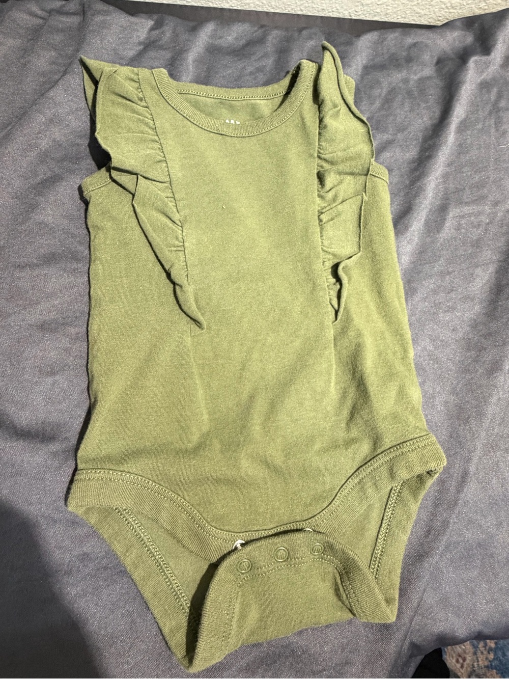 Cat & Jack Olive Green Ruffle Shoulder One-Piece Bodysuit